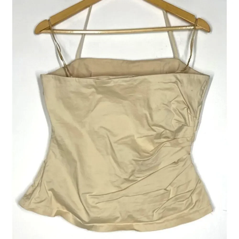 A.L.C. Charlotte Top Sleeveless Halter Neck Pleated Tank Cotton Blend Beige 4